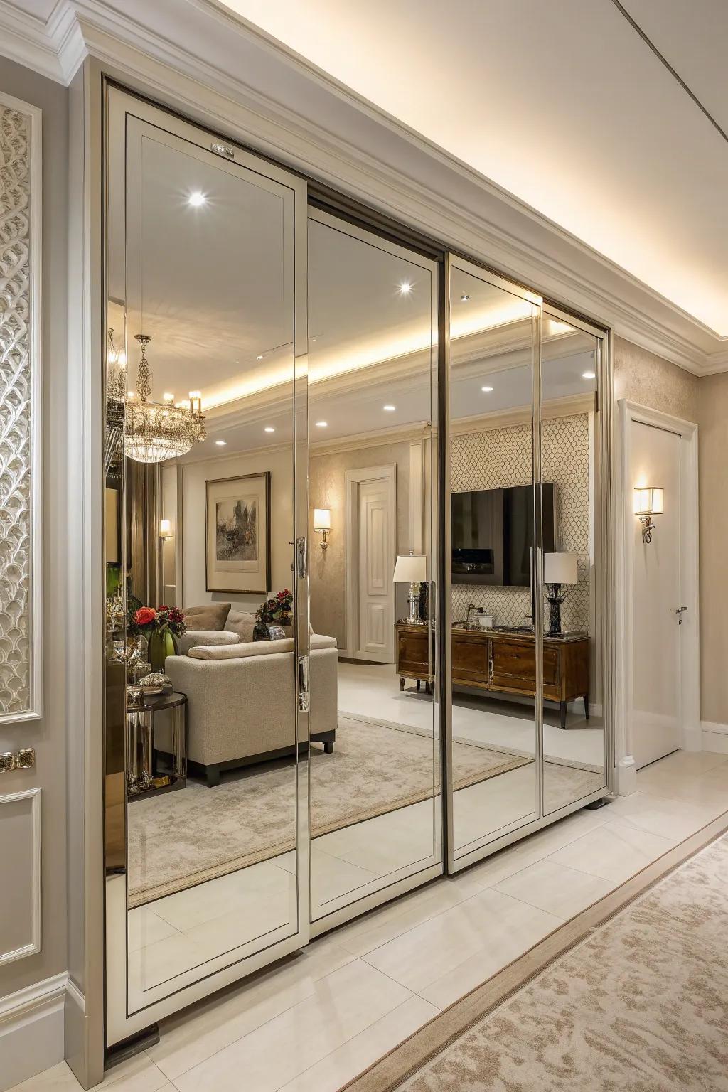 Realize a modern visual with frameless mirrored doors.