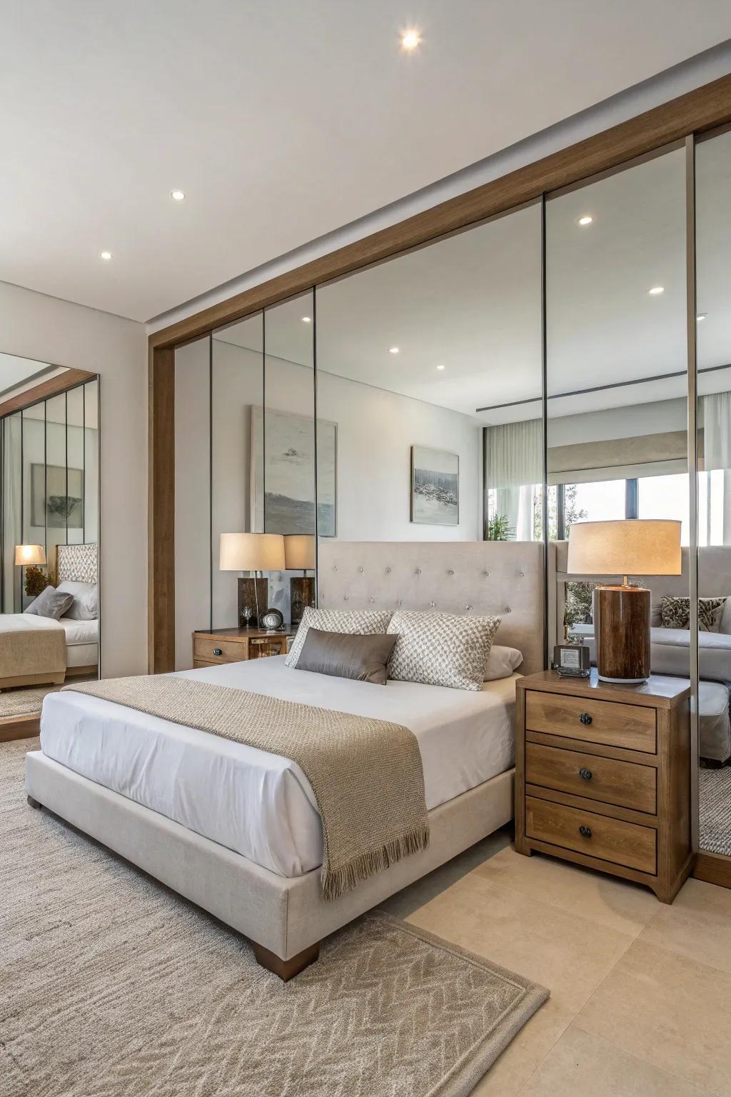 Borderless mirrors introduce a hint of subtle elegance to the bedroom.