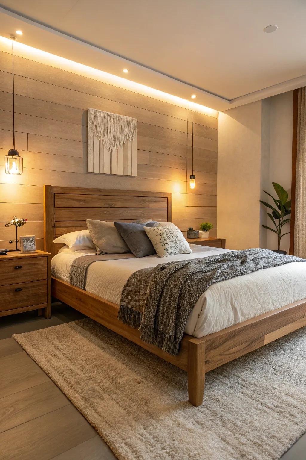Wooden features impart warmth and natural beauty to your bedroom.
