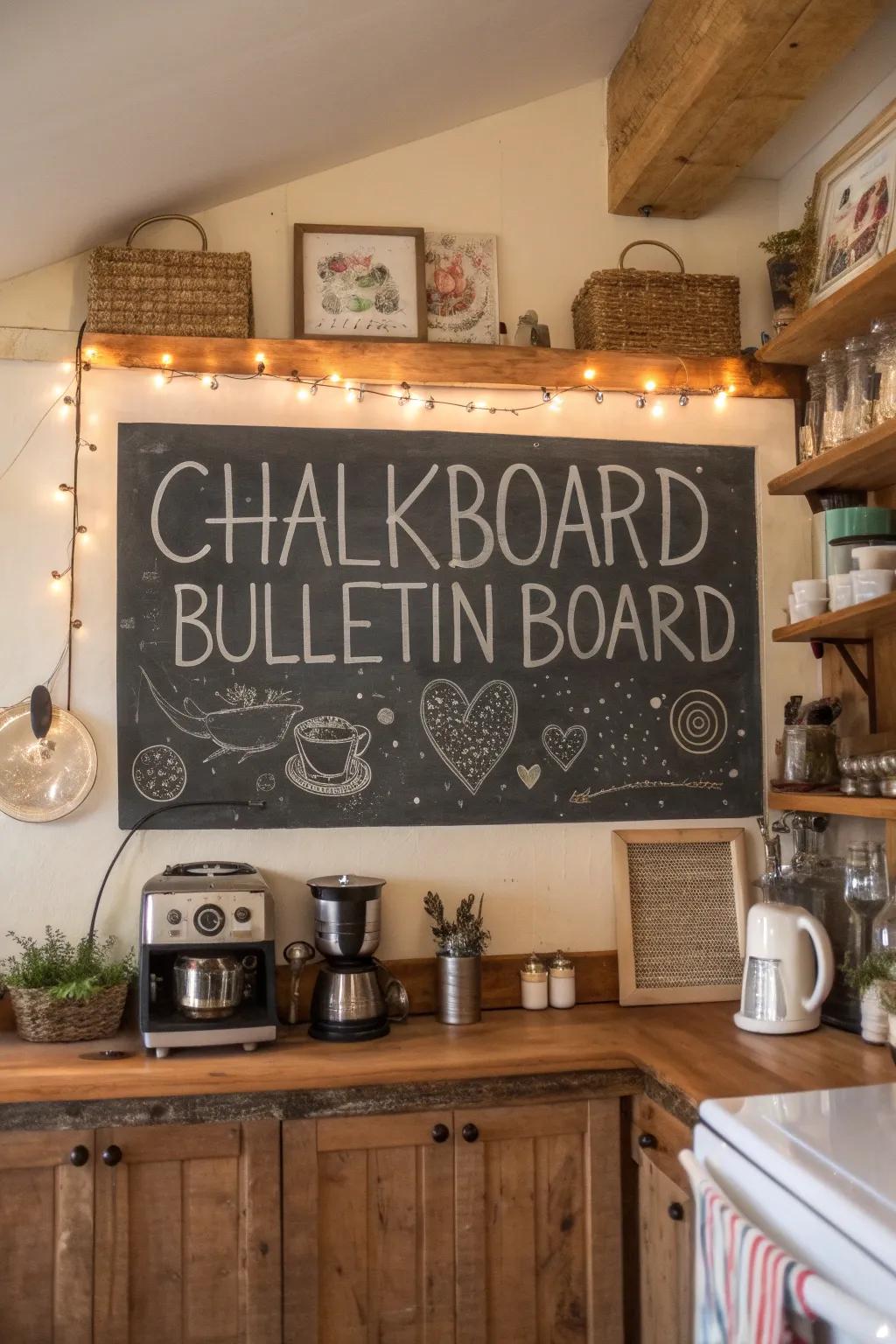 Chalkboard bulletin boards introduce character and function to kitchens.