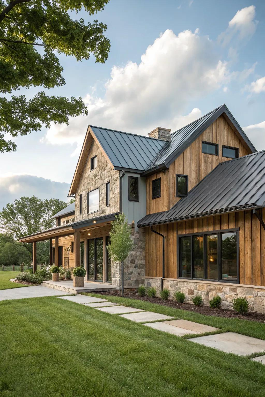 Harmonious textures: A mix of materials that adds complexity and warmth to a modern farmhouse.