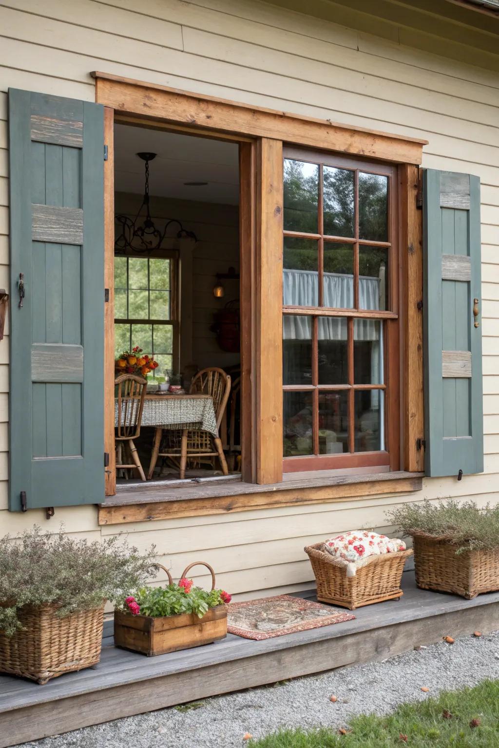 Varied material window trim adding warmth to the space.
