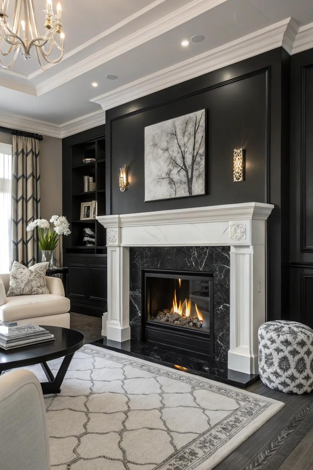 A stylish monochrome gas fireplace adding elegance to any room.