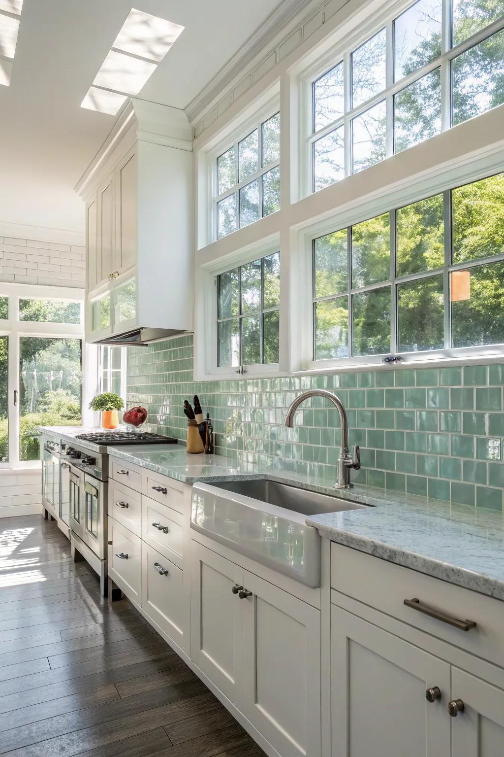 Crystal panels add luminosity and openness to any kitchen design.