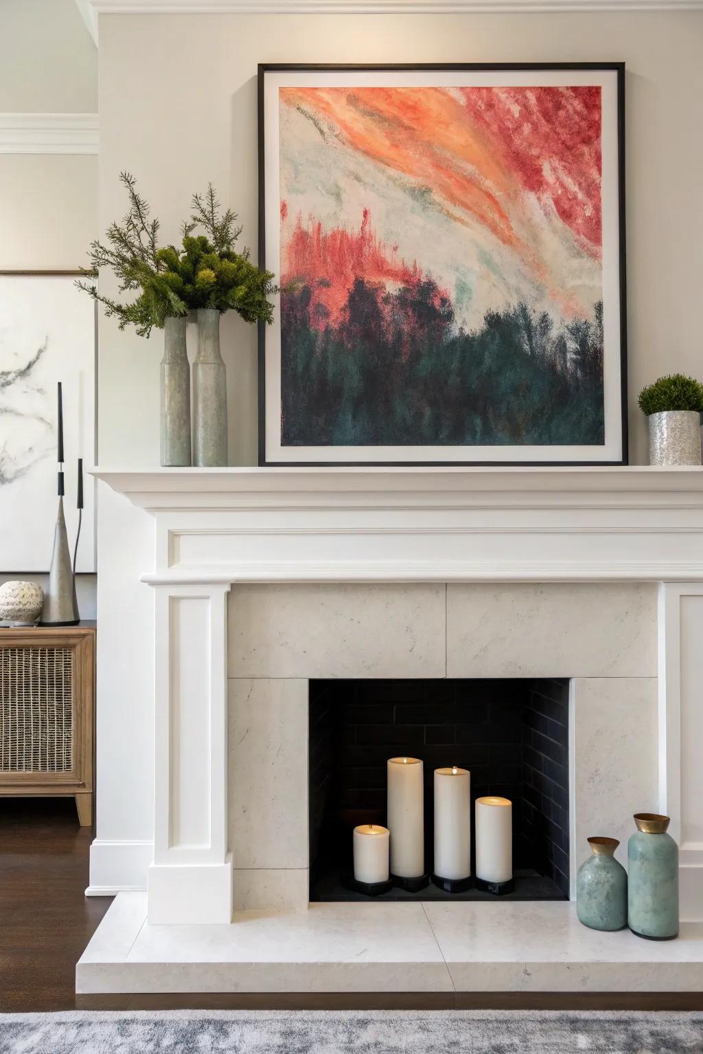 A striking art piece transforming your mantel into a captivating focal point.