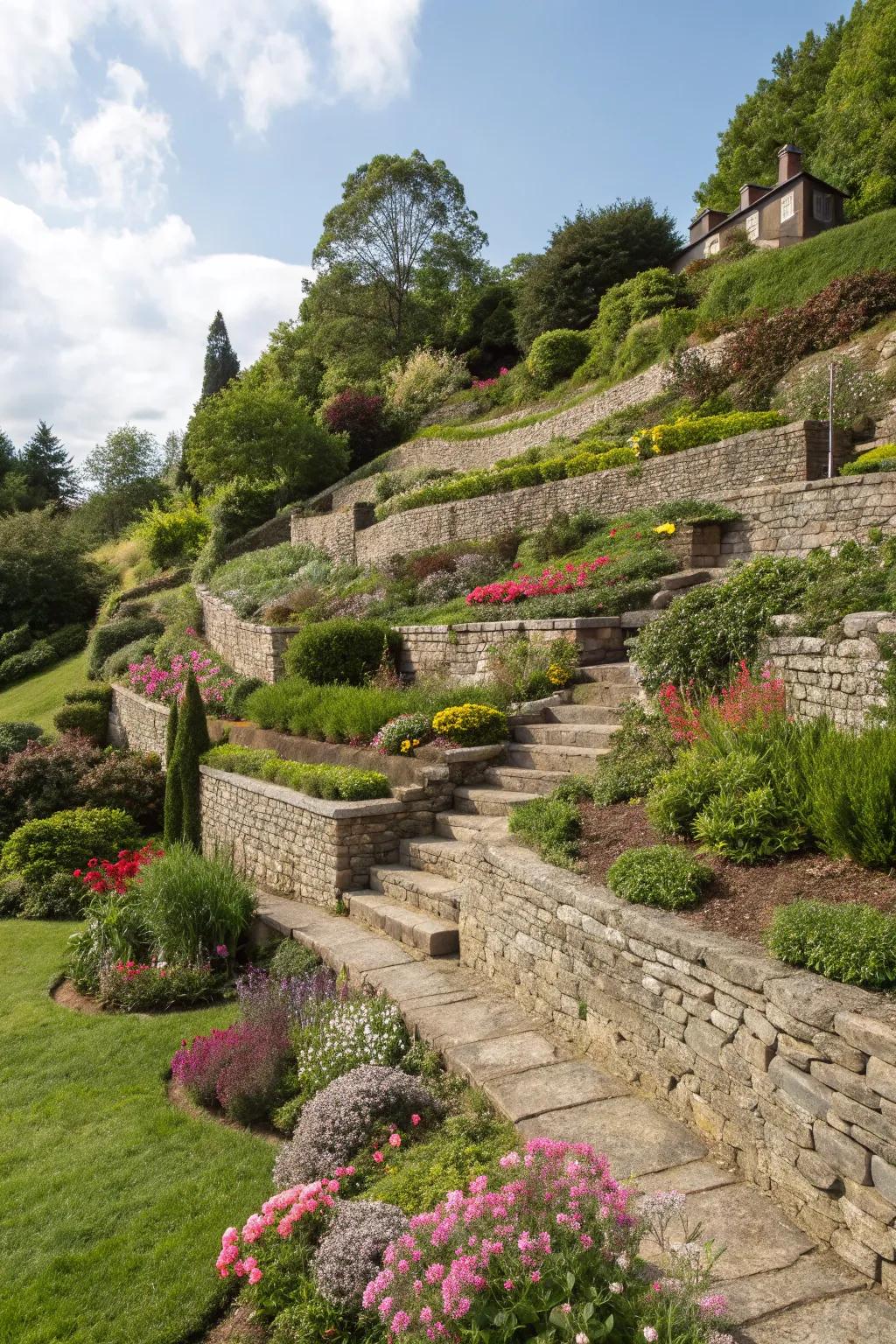 Terraced landscaping adds dimension and interest to your garden.