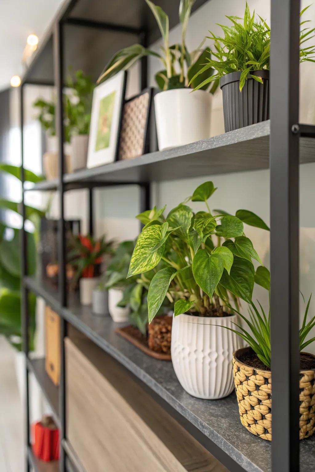 Invigorate your shelves with vibrant plant life.