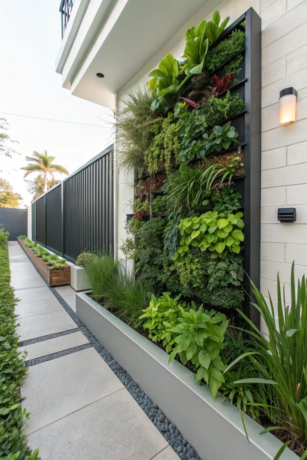 Vertical gardens maximize greenery in compact areas.