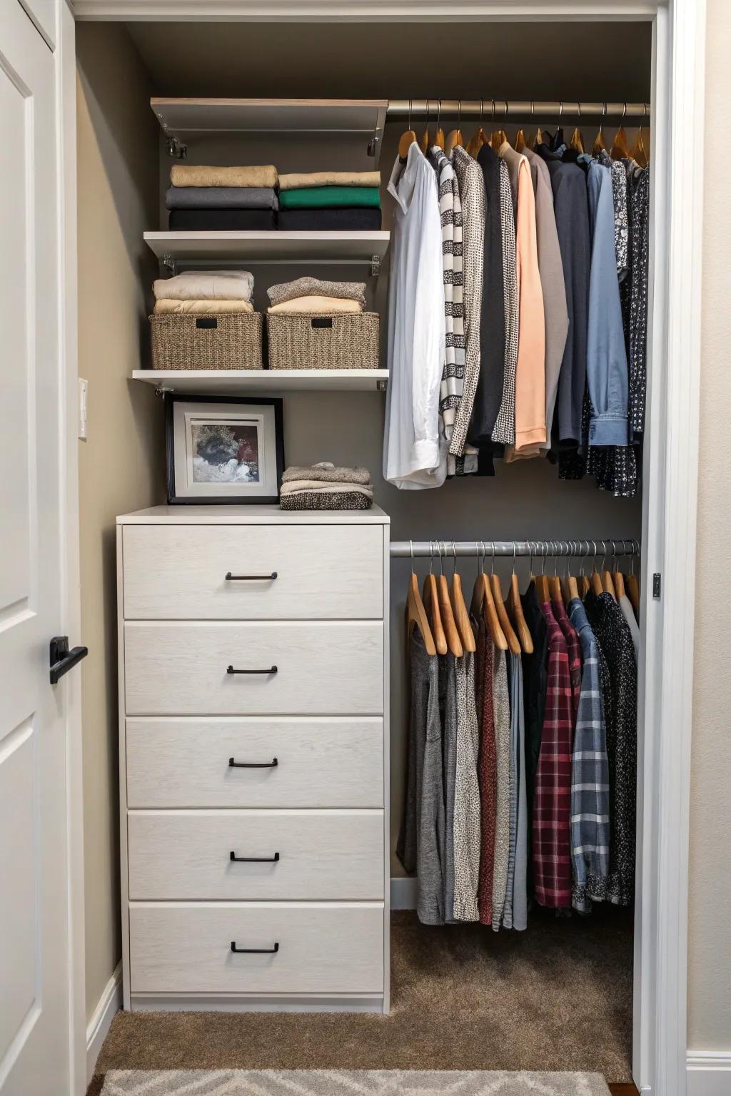 A dresser adds storage while maintaining a streamlined design.