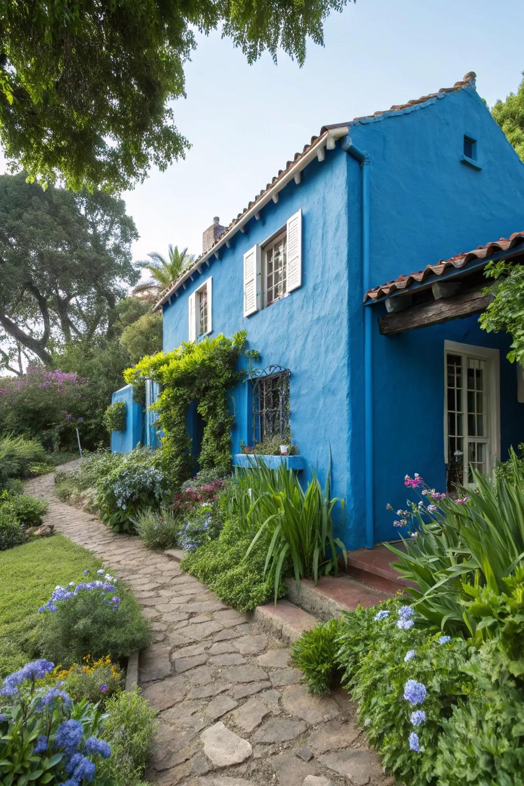 Stucco house in invigorating Mediterranean blue.
