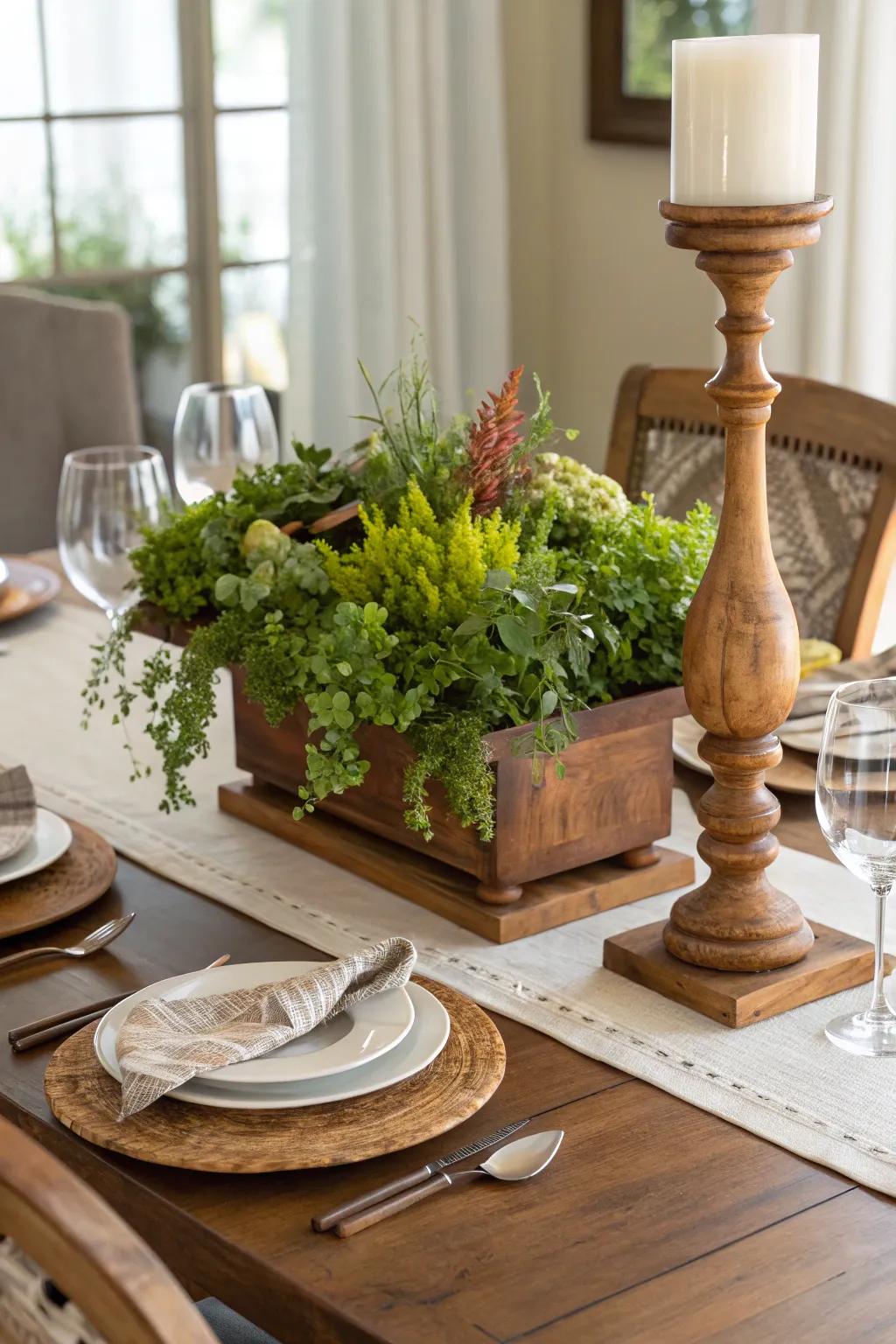 Natural elements add a dimension of warmth and texture to the table.