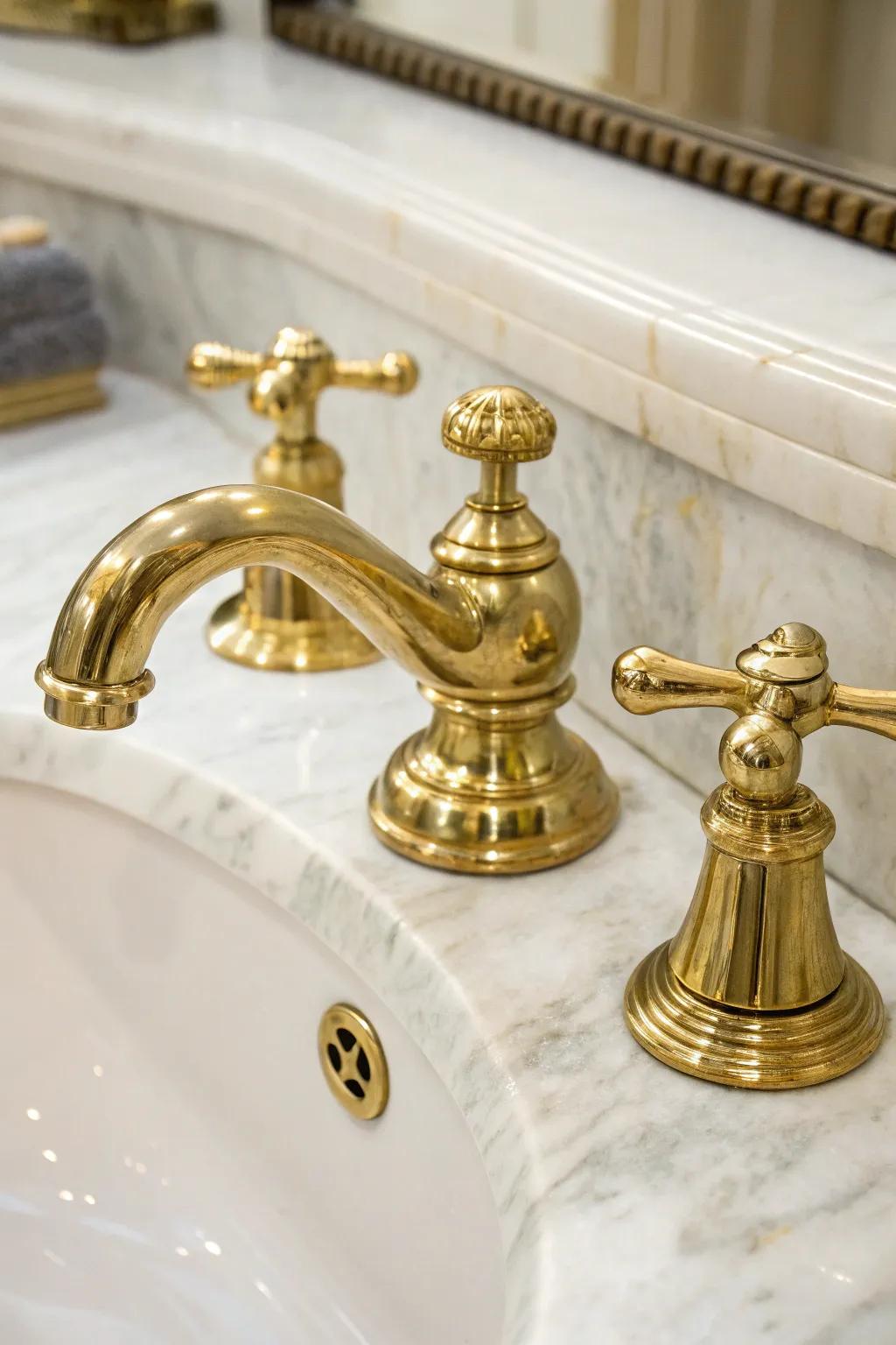Brass fixtures combine a vintage charm with a modern touch.