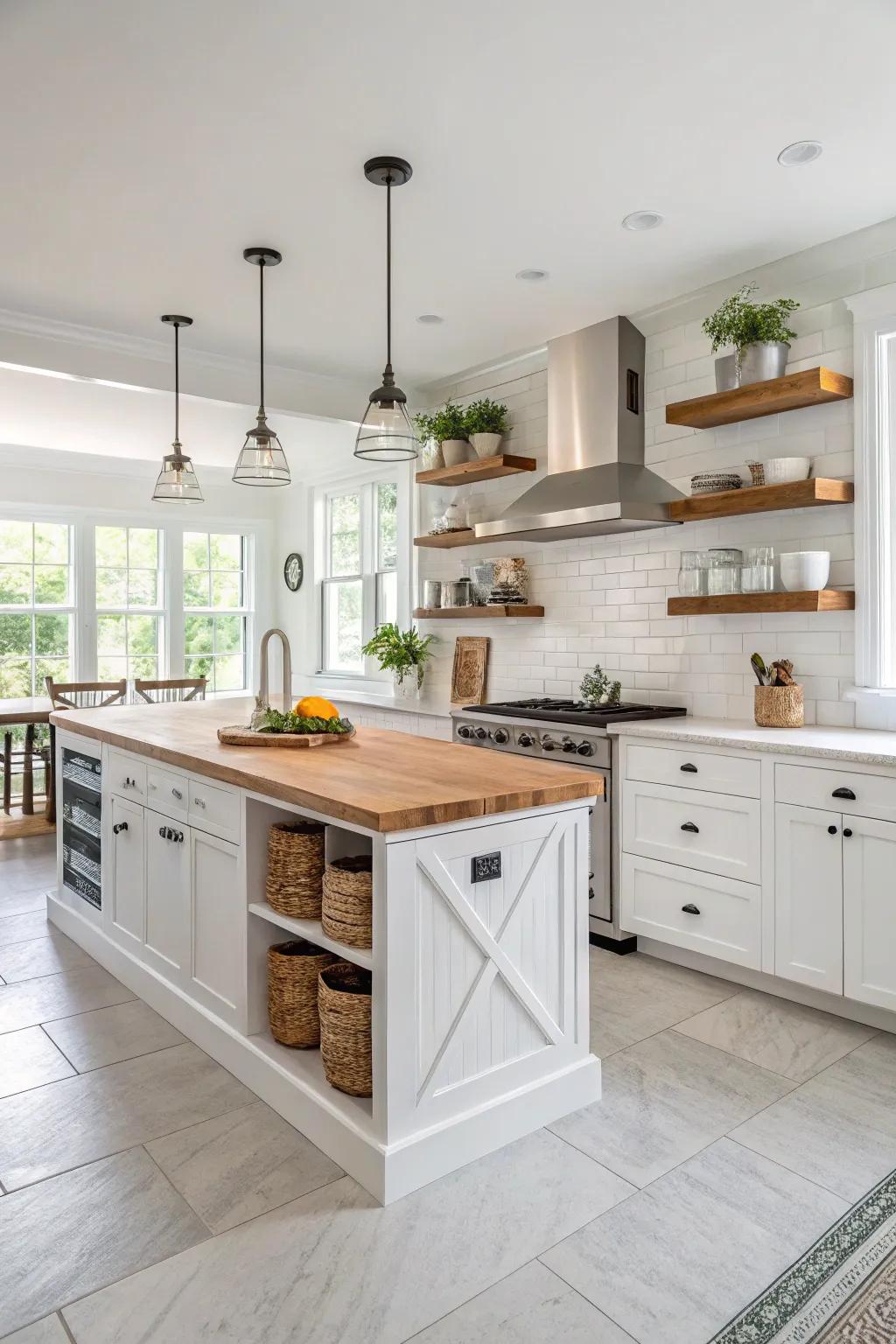 Natural wood provides a cozy feel to an elegant kitchen.