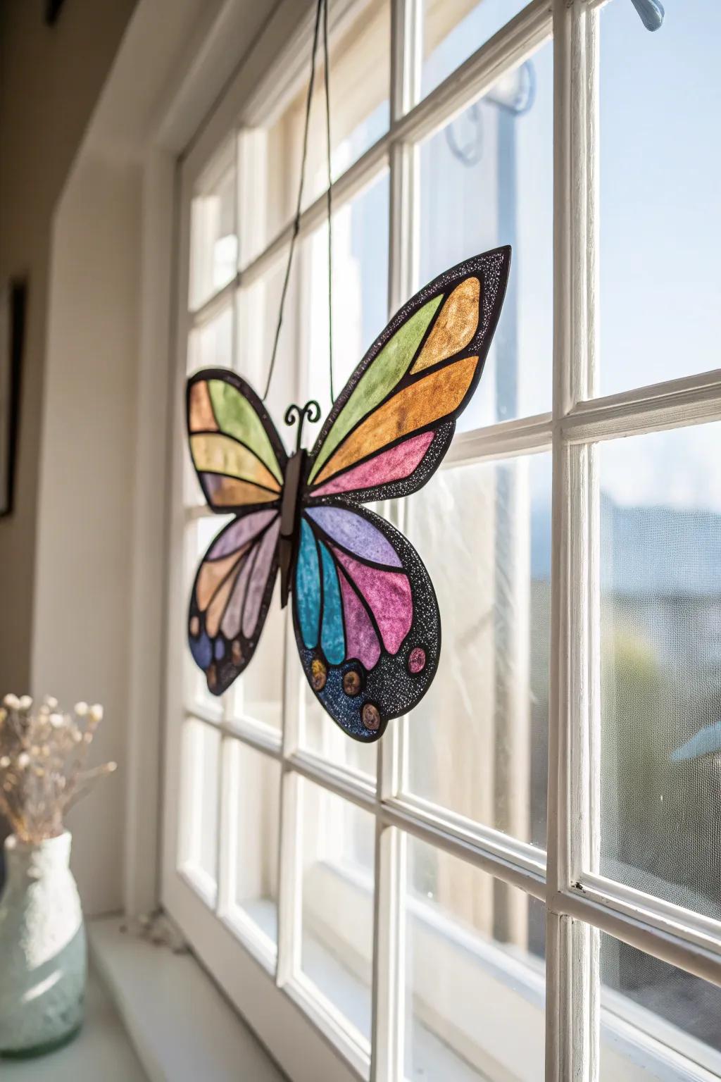 Enlighten your area with the lively charm of handcrafted simulated stained glass butterflies. 🌿✨