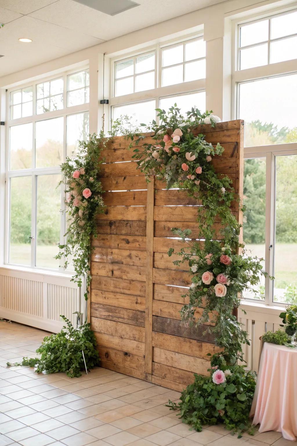 Connect with nature using a rustic timber backdrop.