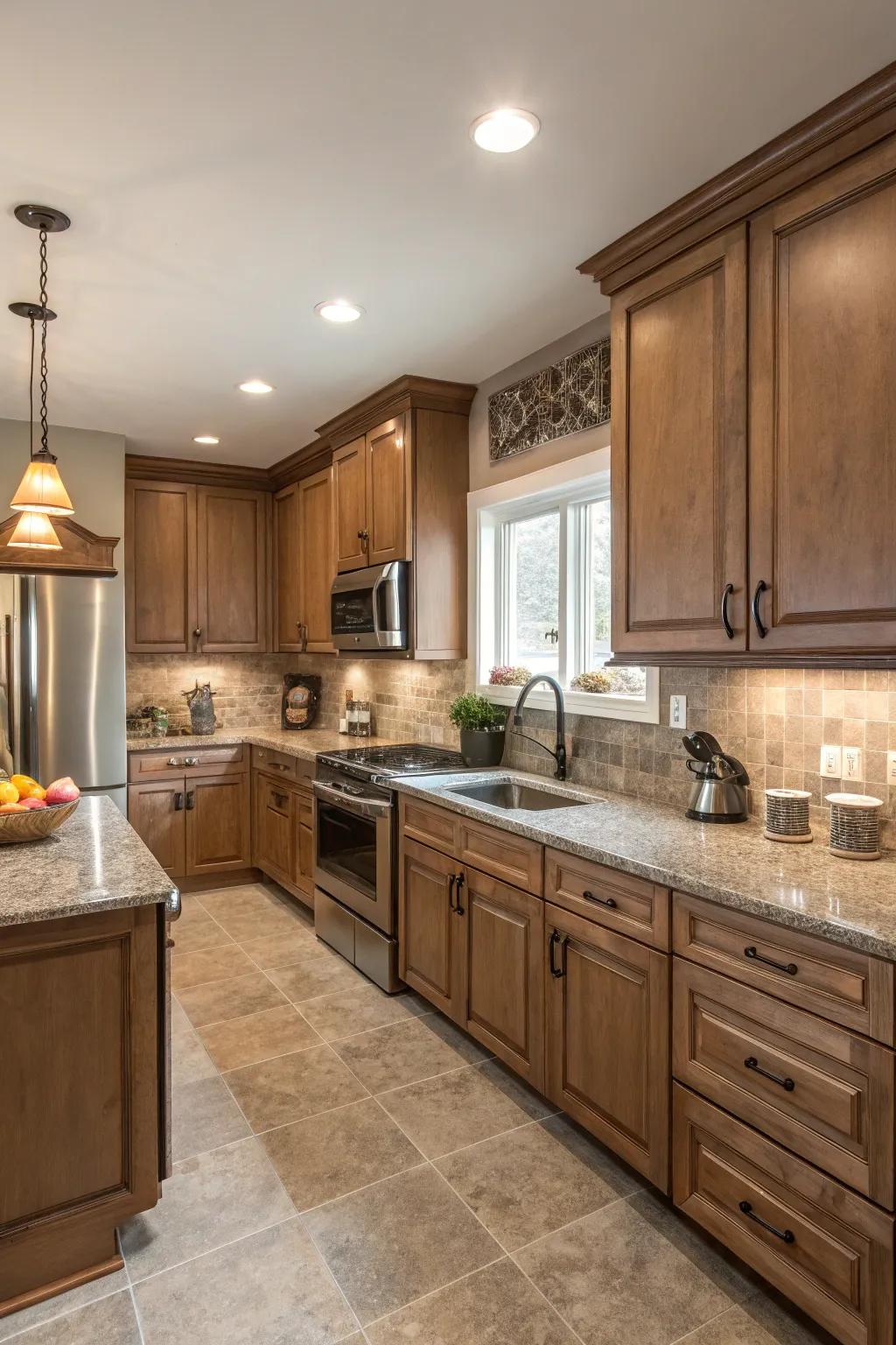 Earthy tones foster a soothing and harmonious atmosphere in this kitchen.