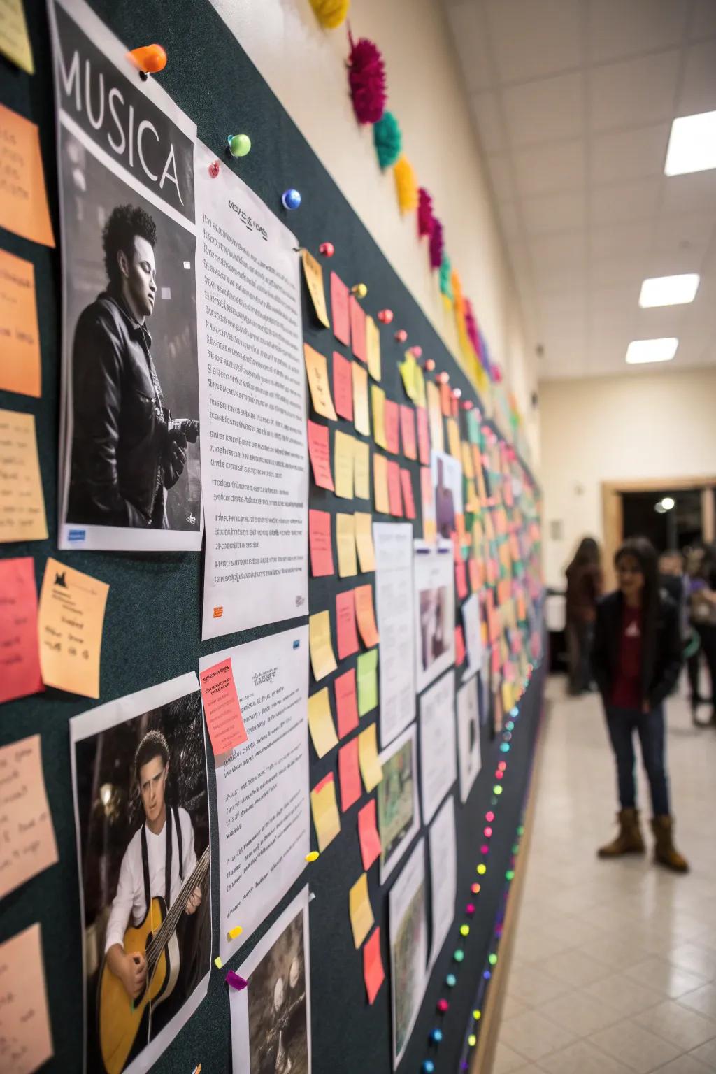 A display board showcasing inspiring sayings from famous musicians.