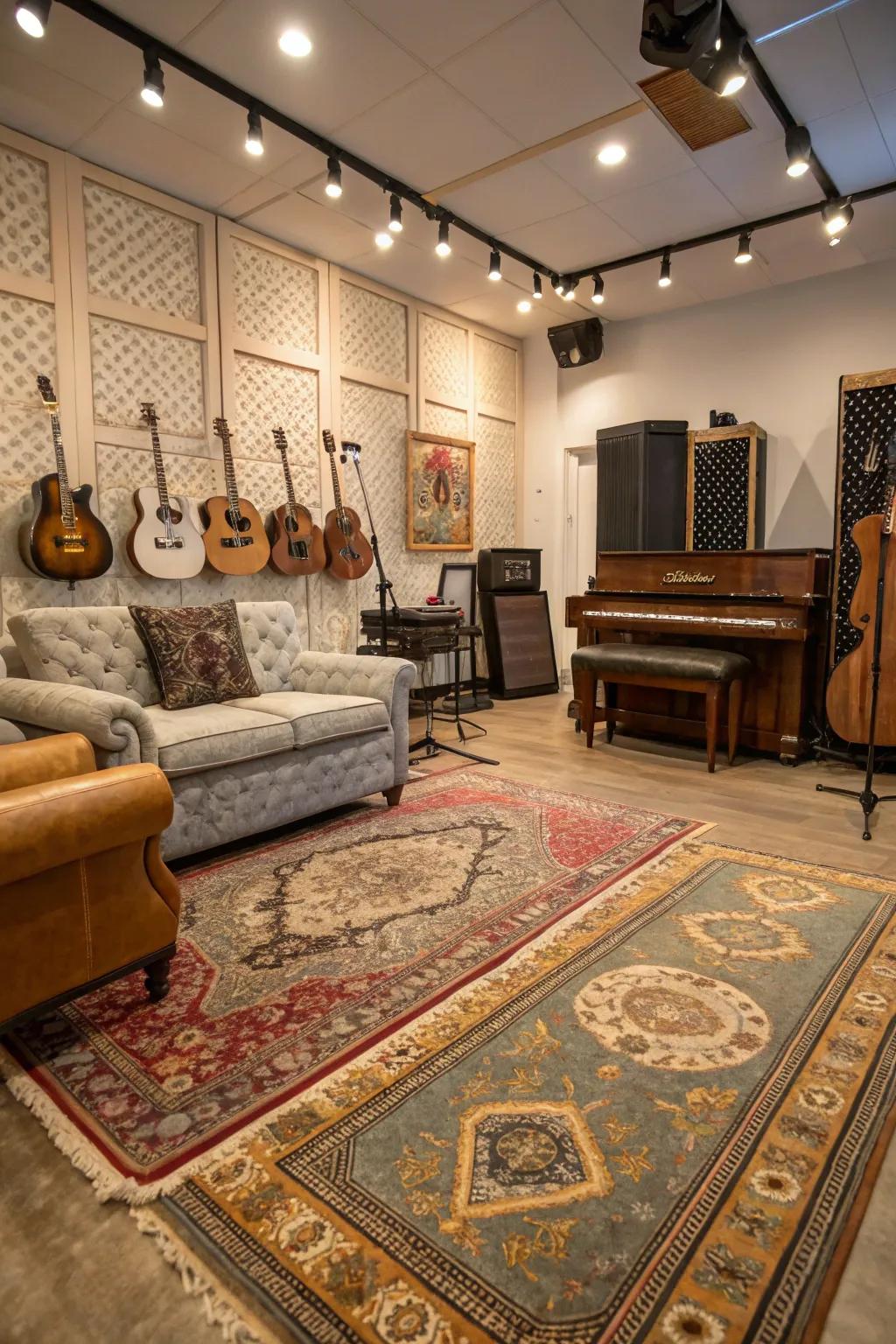 Rugs enhance the sound quality and style of your music space.