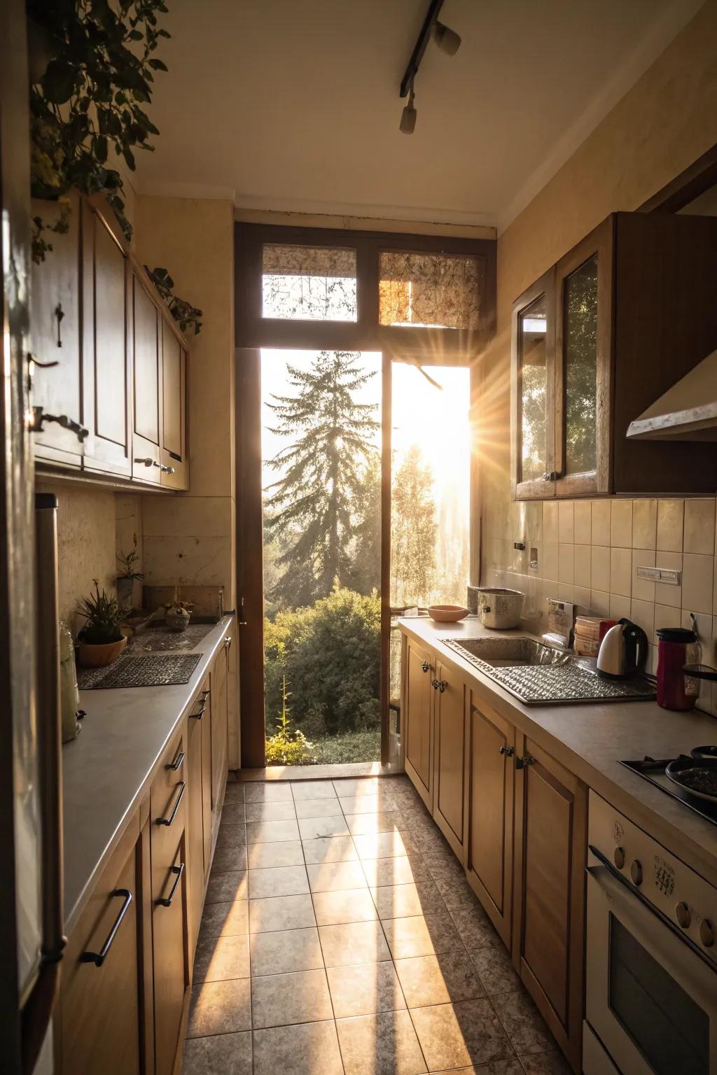 Natural light transforms a small kitchen into a radiant retreat.