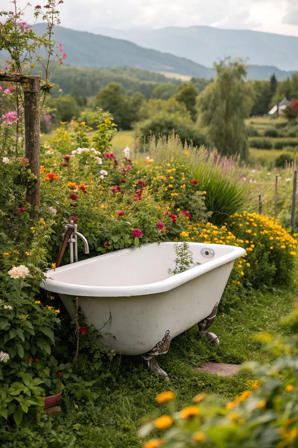 Incorporate vintage appeal with a classic clawfoot tub in your garden.