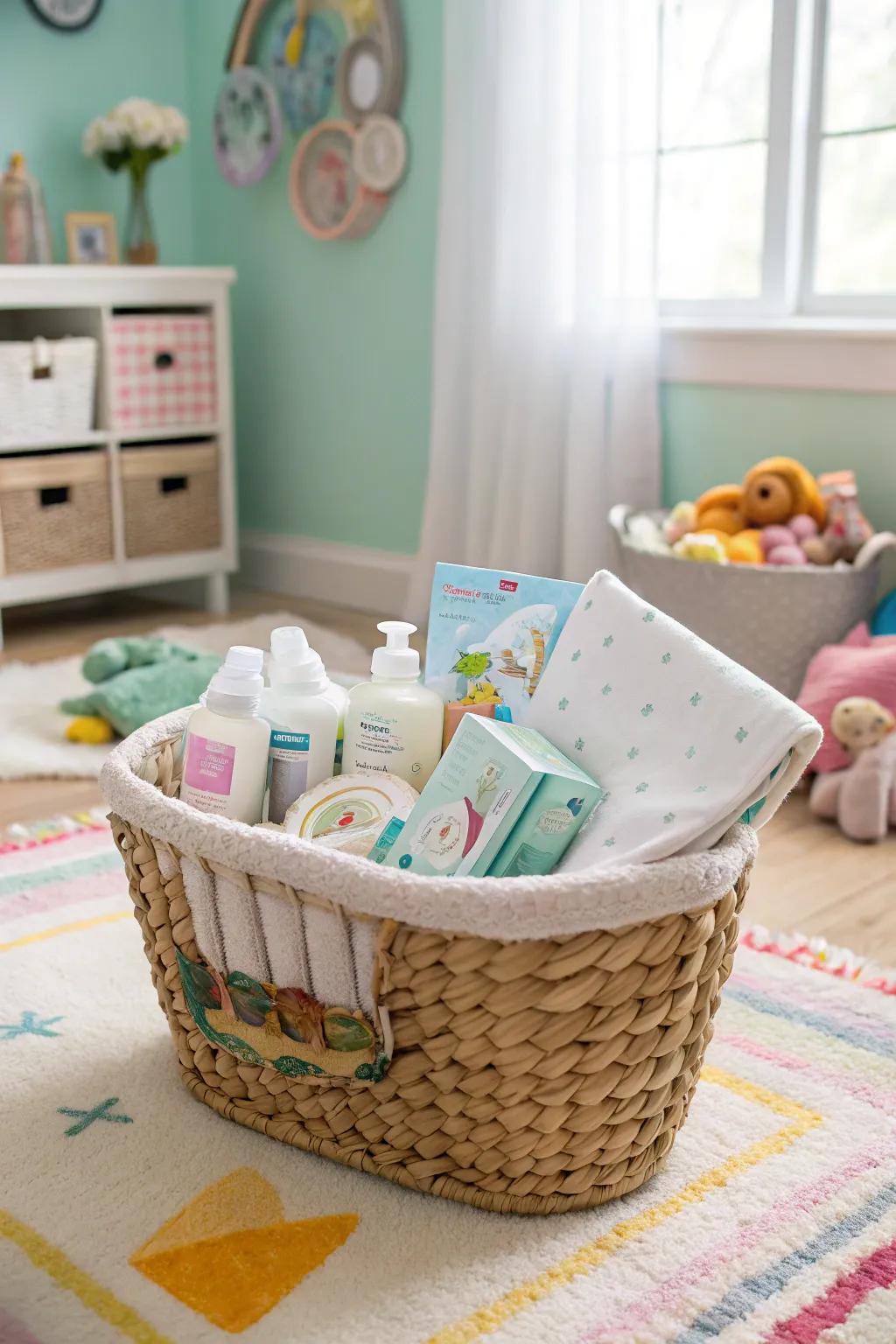 A practical baby essentials gift basket.