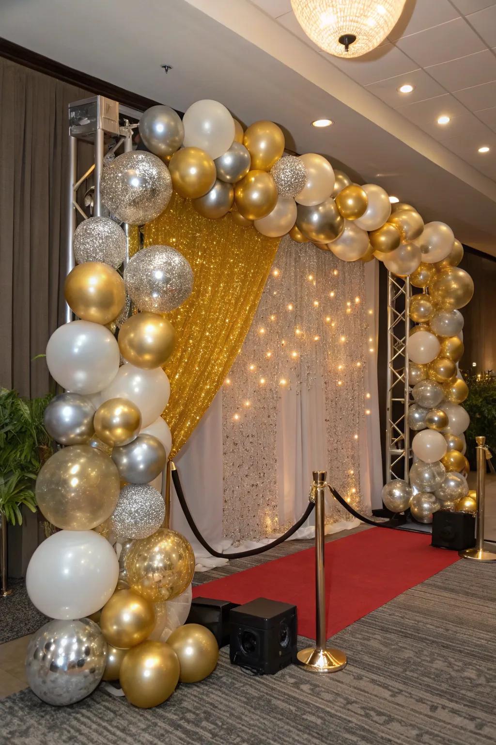 A gleaming balloon backdrop that embodies the celebratory essence in each photograph.