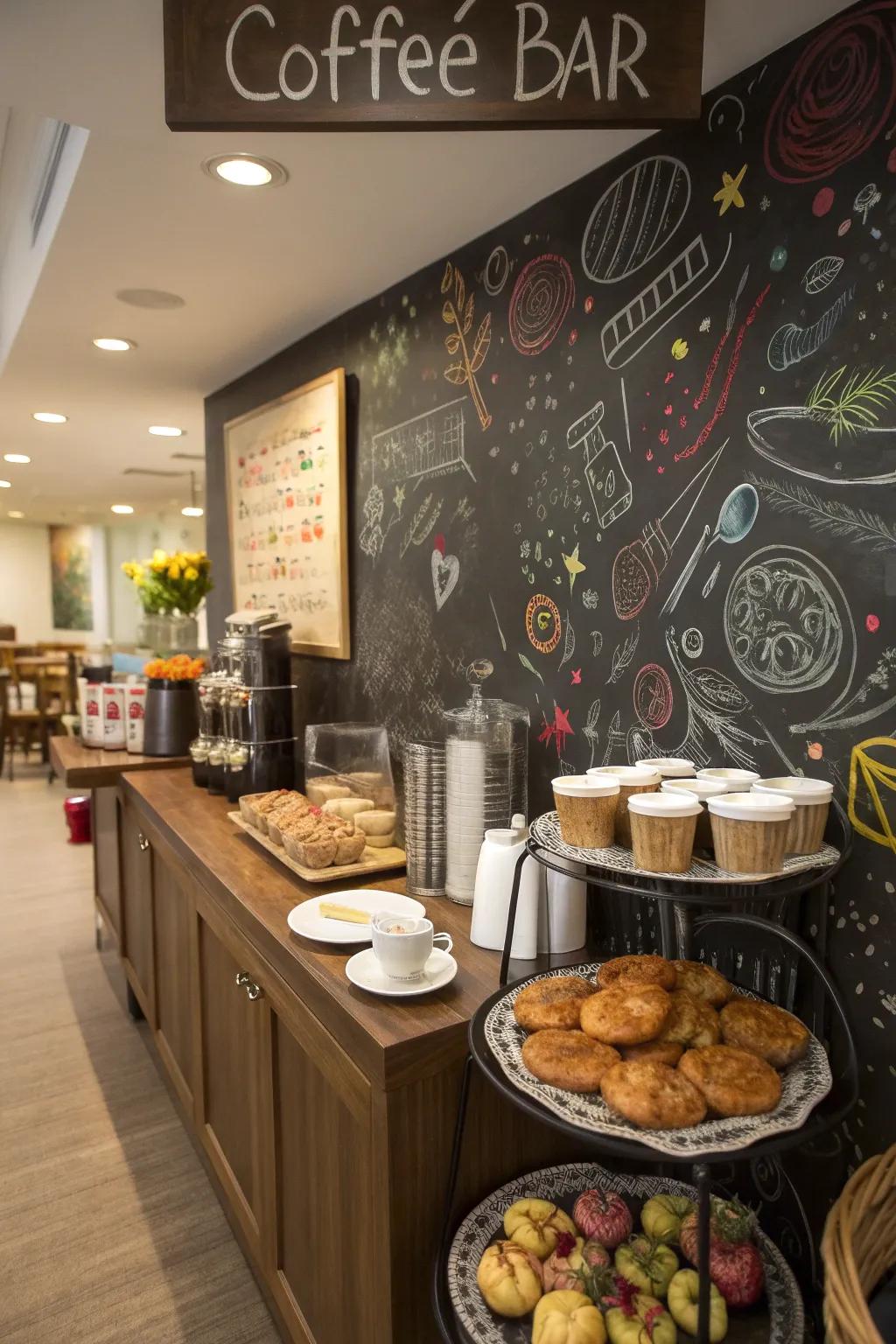 A chalkboard wall introduces character and fosters interaction at your coffee station.