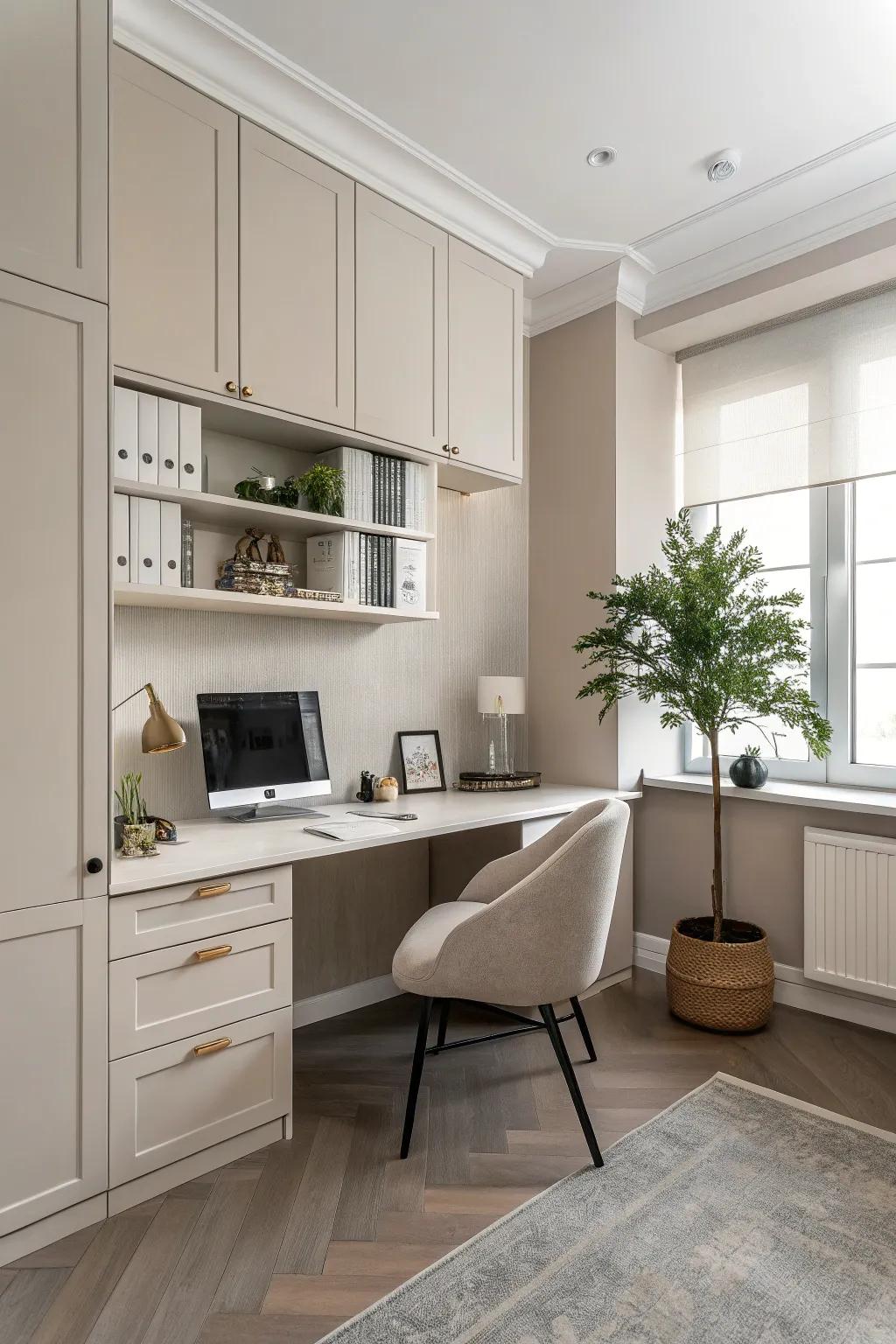 Minimalist office design promoting a calm and focused work environment.