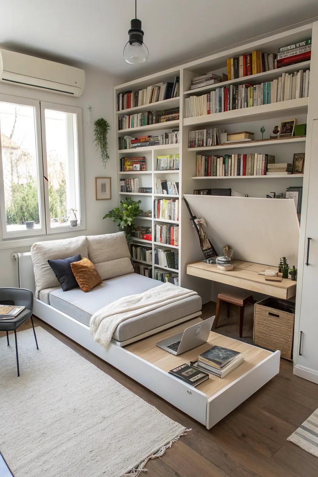 Choose furniture that serves multiple functions to conserve space.