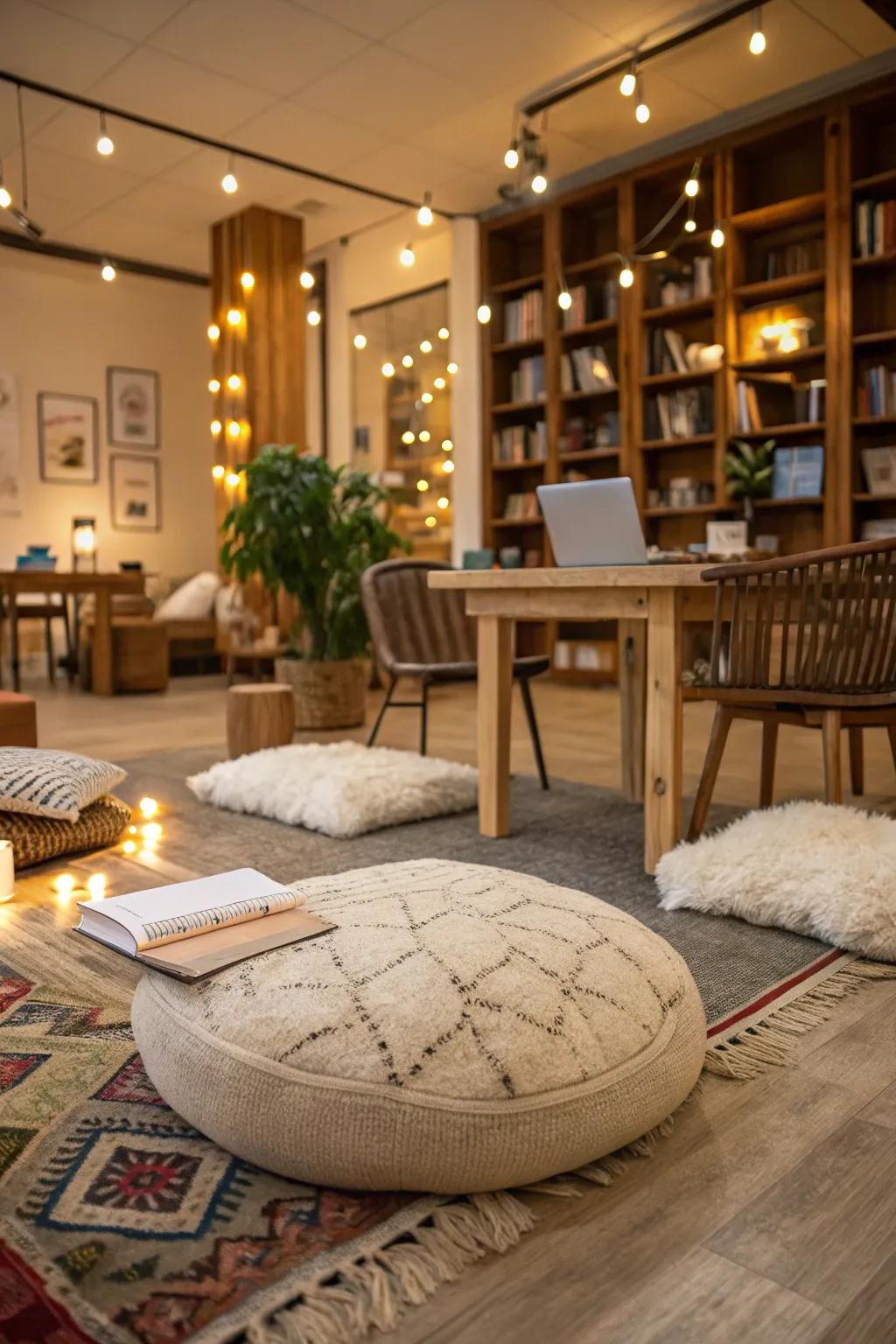 A comfortable, hygge-inspired nook ideal for unwinding.