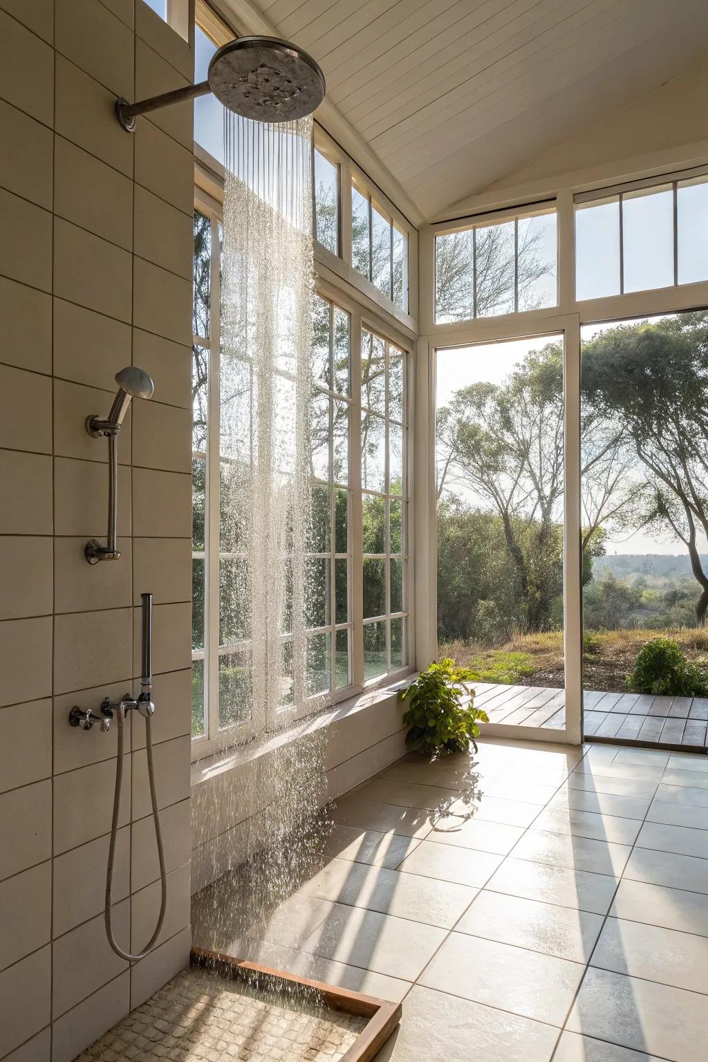 Sunlight enhances the open atmosphere and connects your shower with the outdoors.