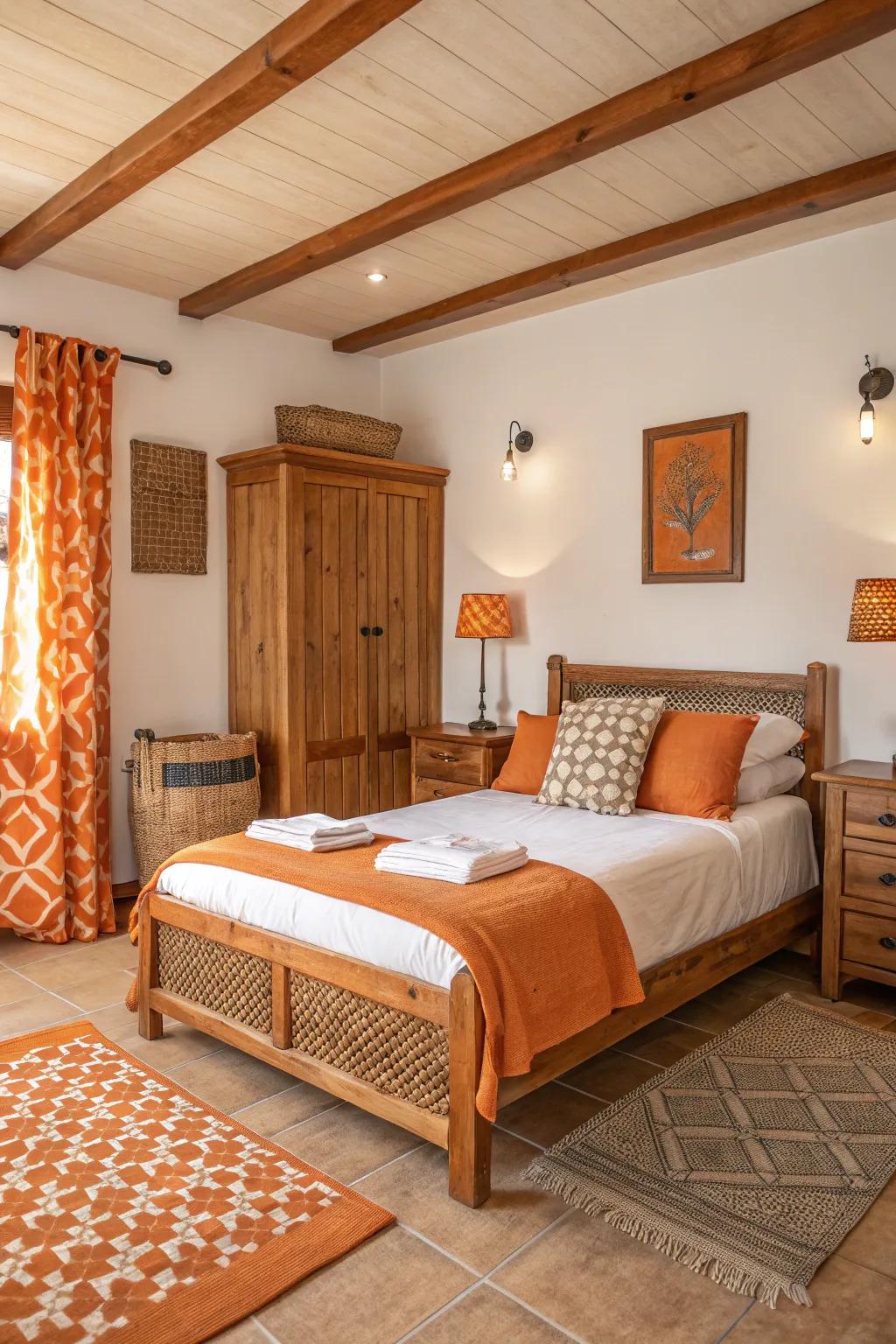 Amber and wood unite for an earthy, comfortable atmosphere.