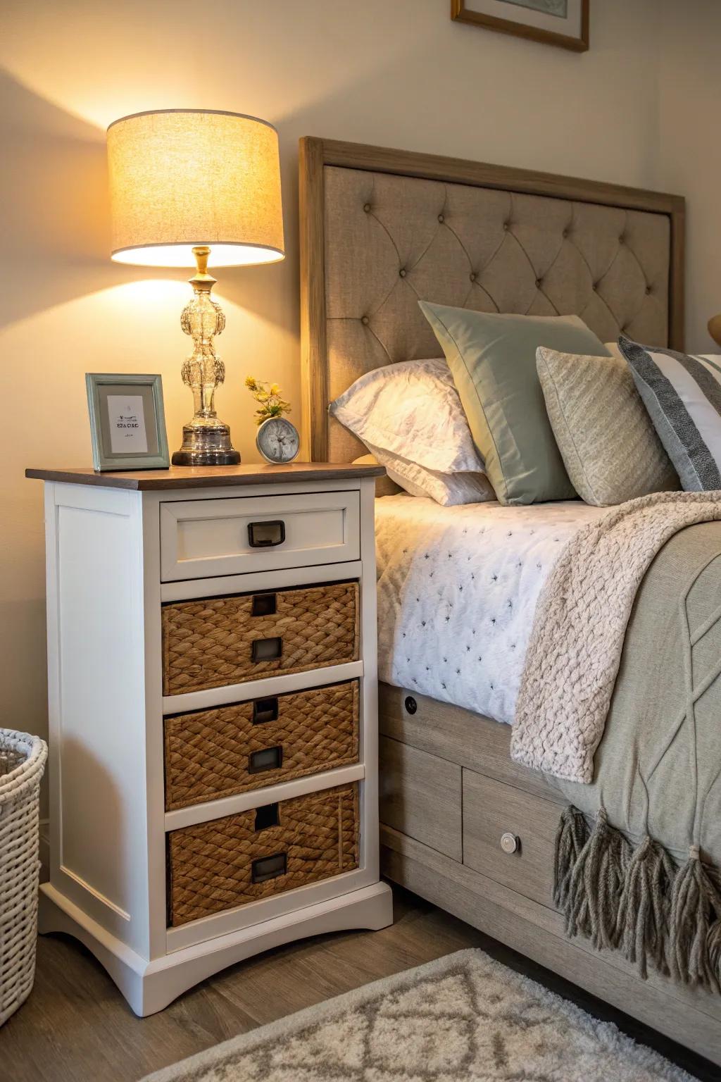 Keep necessities organized with a roomy bedside table.