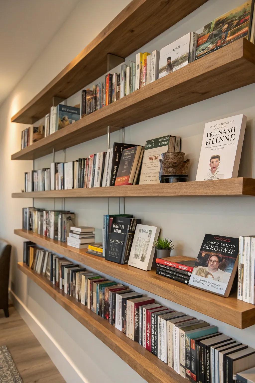 Recessed shelves contribute depth and visual appeal to your book display