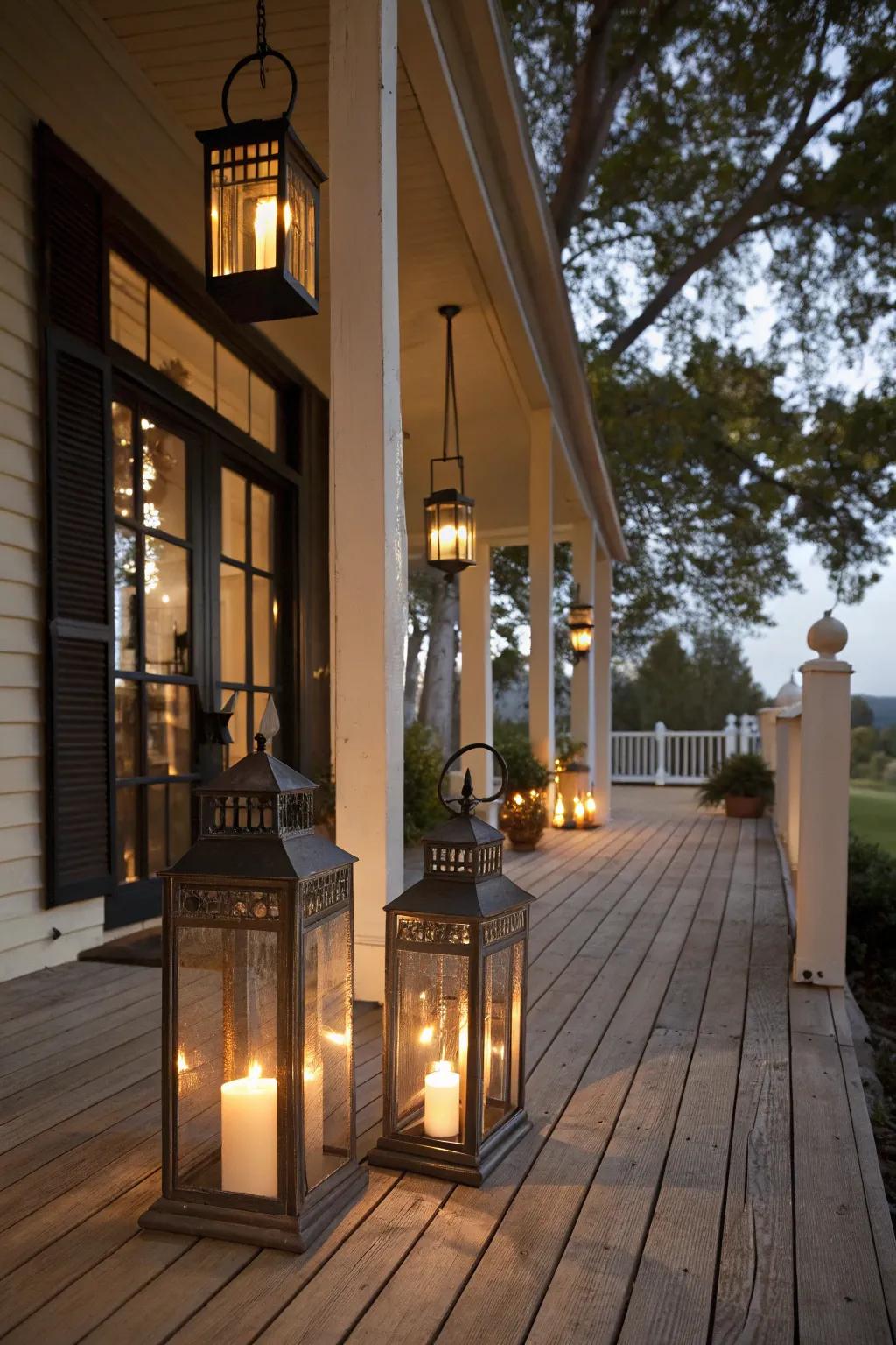 Infuse a snug radiance onto your veranda through captivating lantern exhibits.