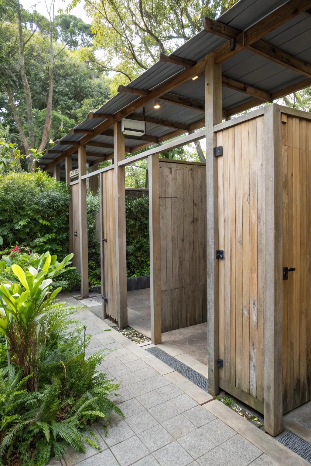 Savor the outdoors with open-air restroom designs.