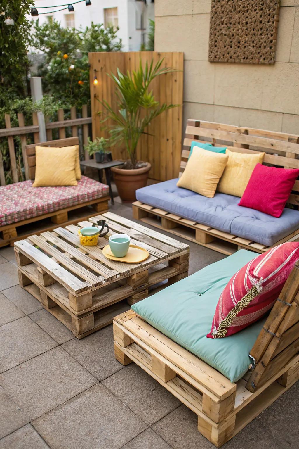 Repurposed decking seating brings flexibility and appeal to inventive outdoor spaces.