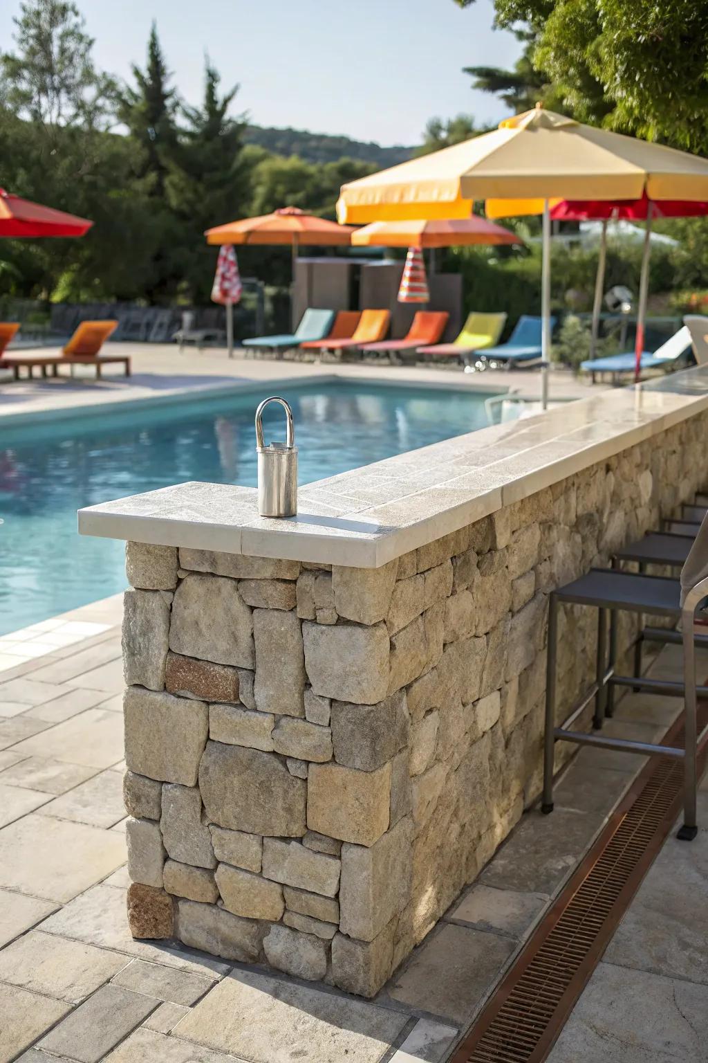 A stylish poolside stone bar designed for the best summer gatherings.
