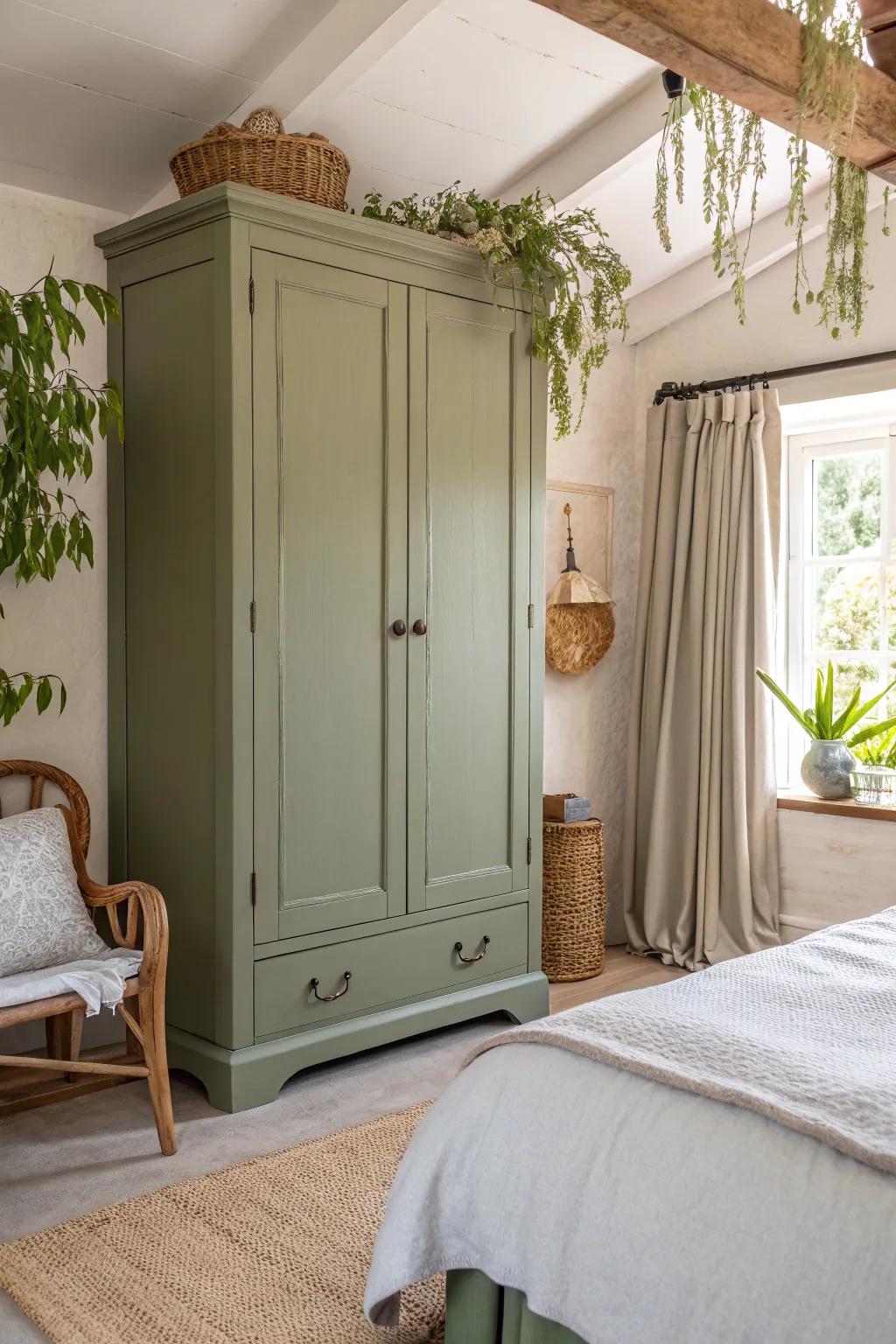 A natural green wardrobe gives your space a calm feeling.