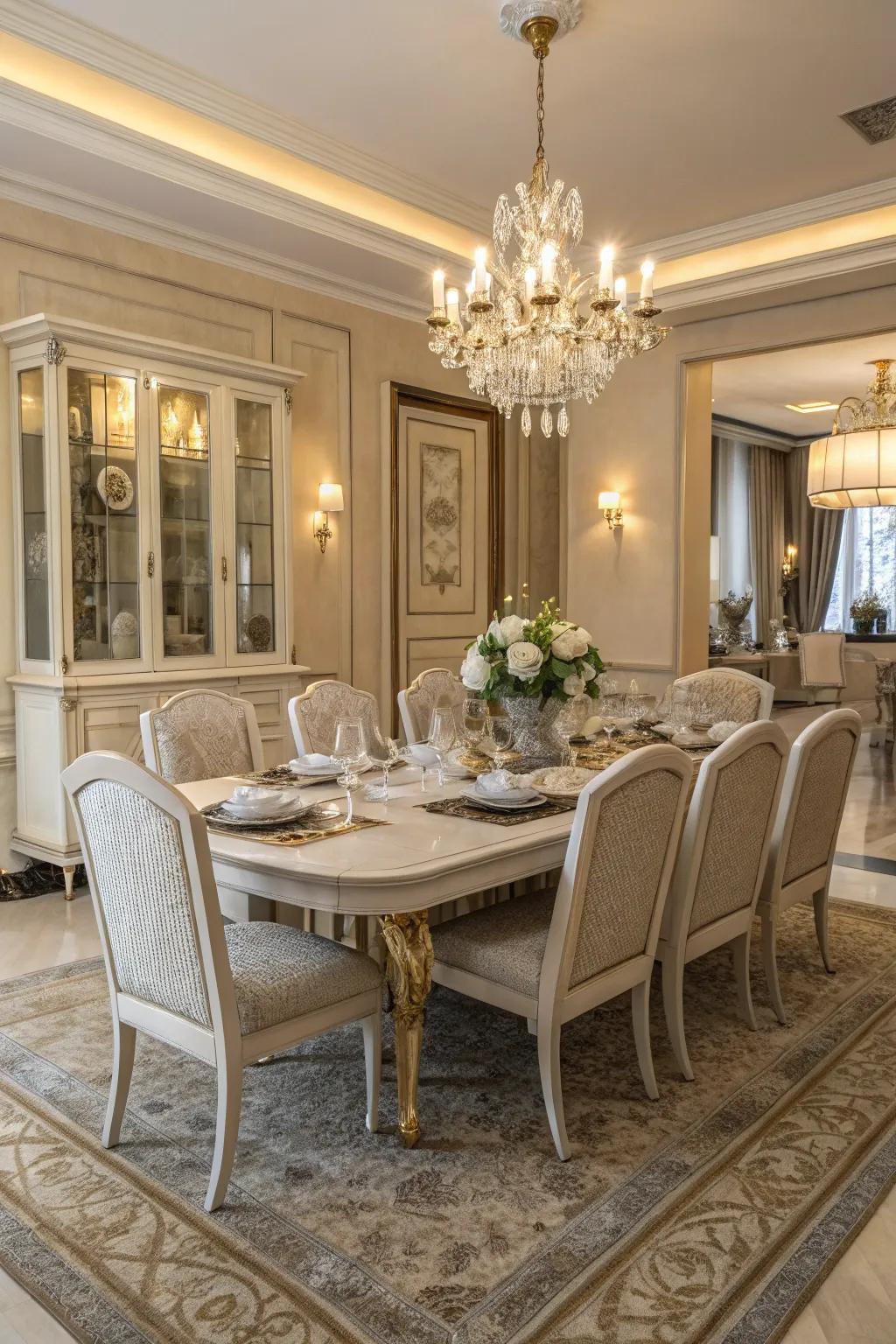 Subdued hues impart ageless panache to your dining table.