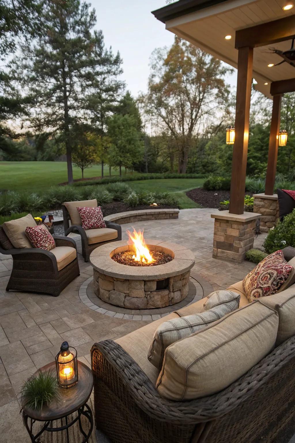 A hearth introduces warmth and a pleasant atmosphere to any patio.