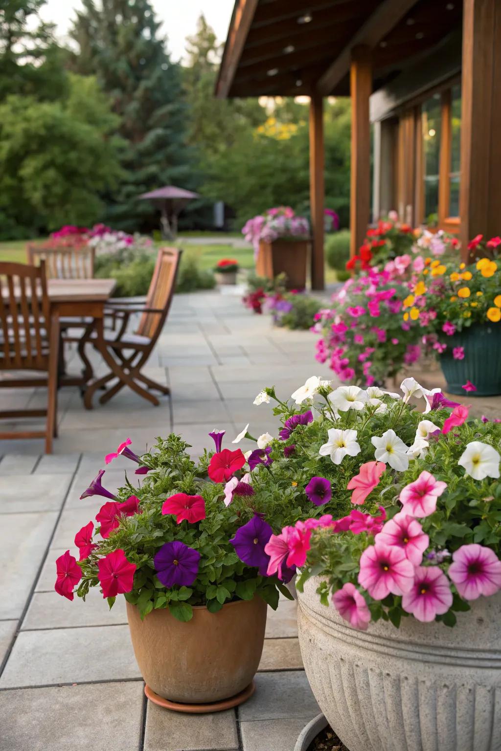 Add a splash of color to your patio with radiant trumpet flowers.
