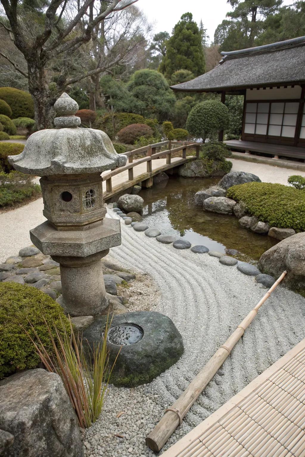 A Japanese Zen garden aspect contributes harmony and tranquility.