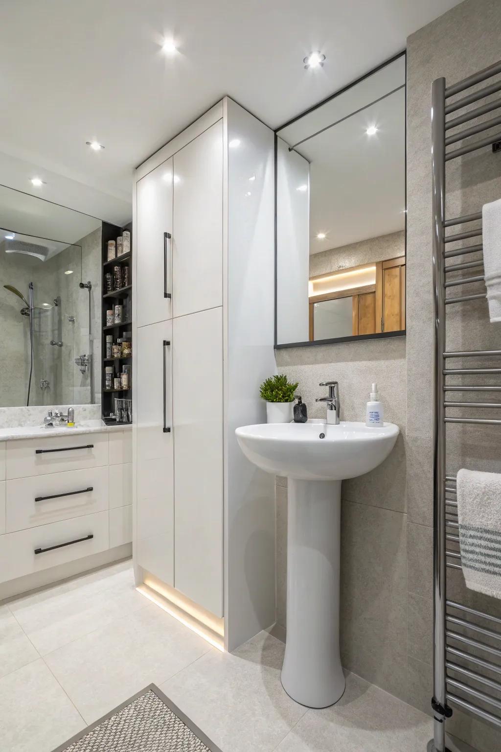 Built-in cabinets merge perfectly with the sink's aesthetic.