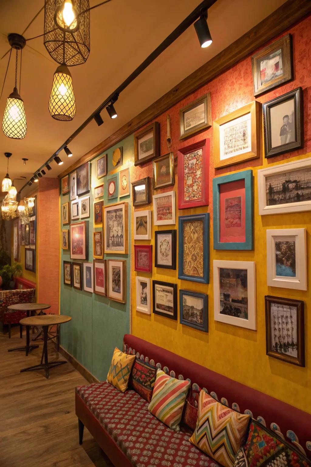 Mixing frame styles results in an interesting and customized arrangement.