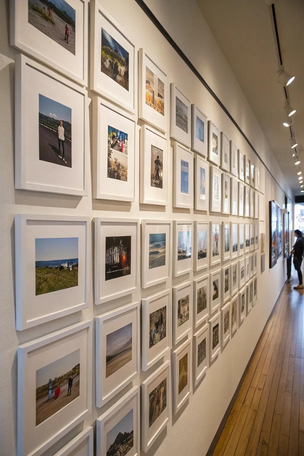 Picture wall featuring a structured grid arrangement.