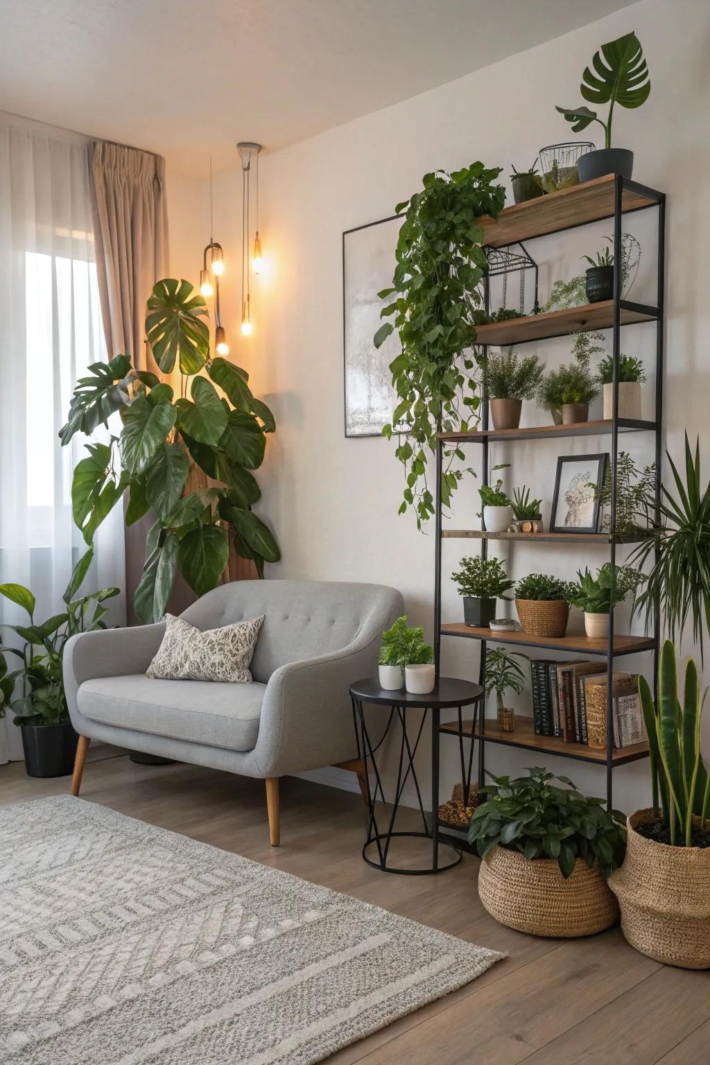 Upgrade your living room with eye-catching plant displays.