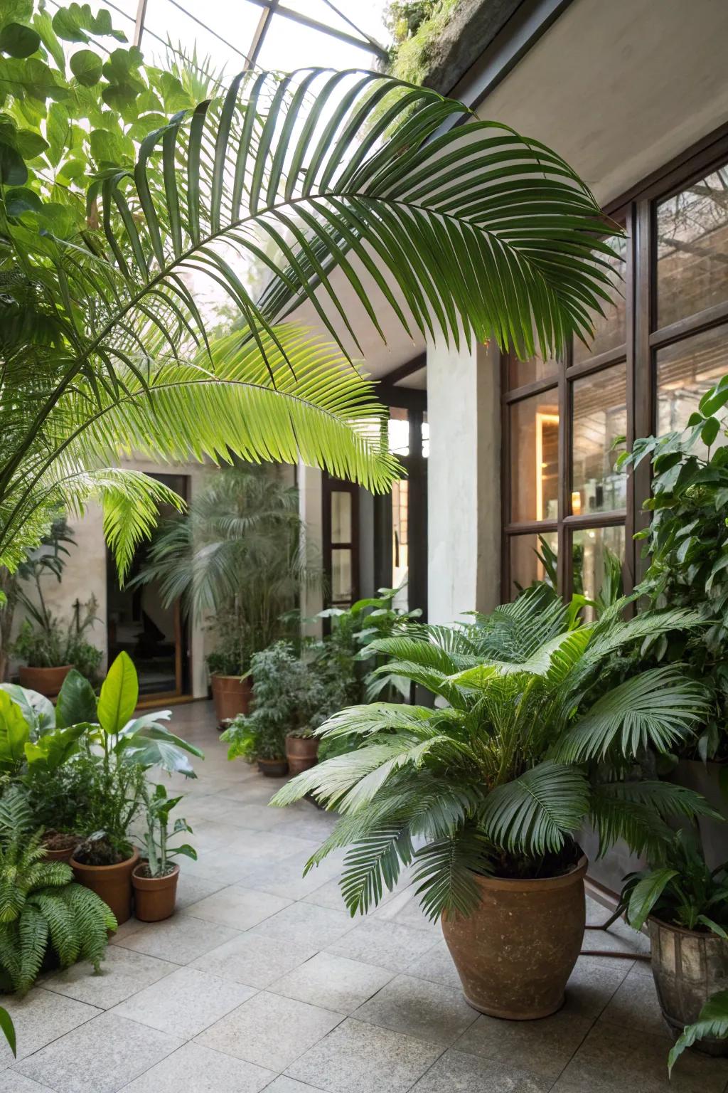 Lush greenery adds tropical flair.