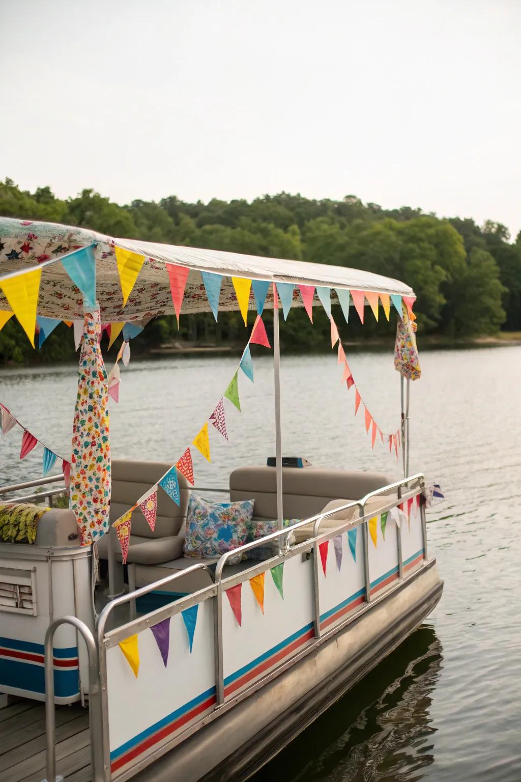 Carnival pontoon bursting with colors and joy.