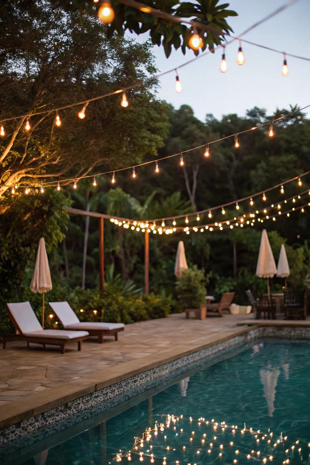 String lights impart a whimsical charm to your pool setting.